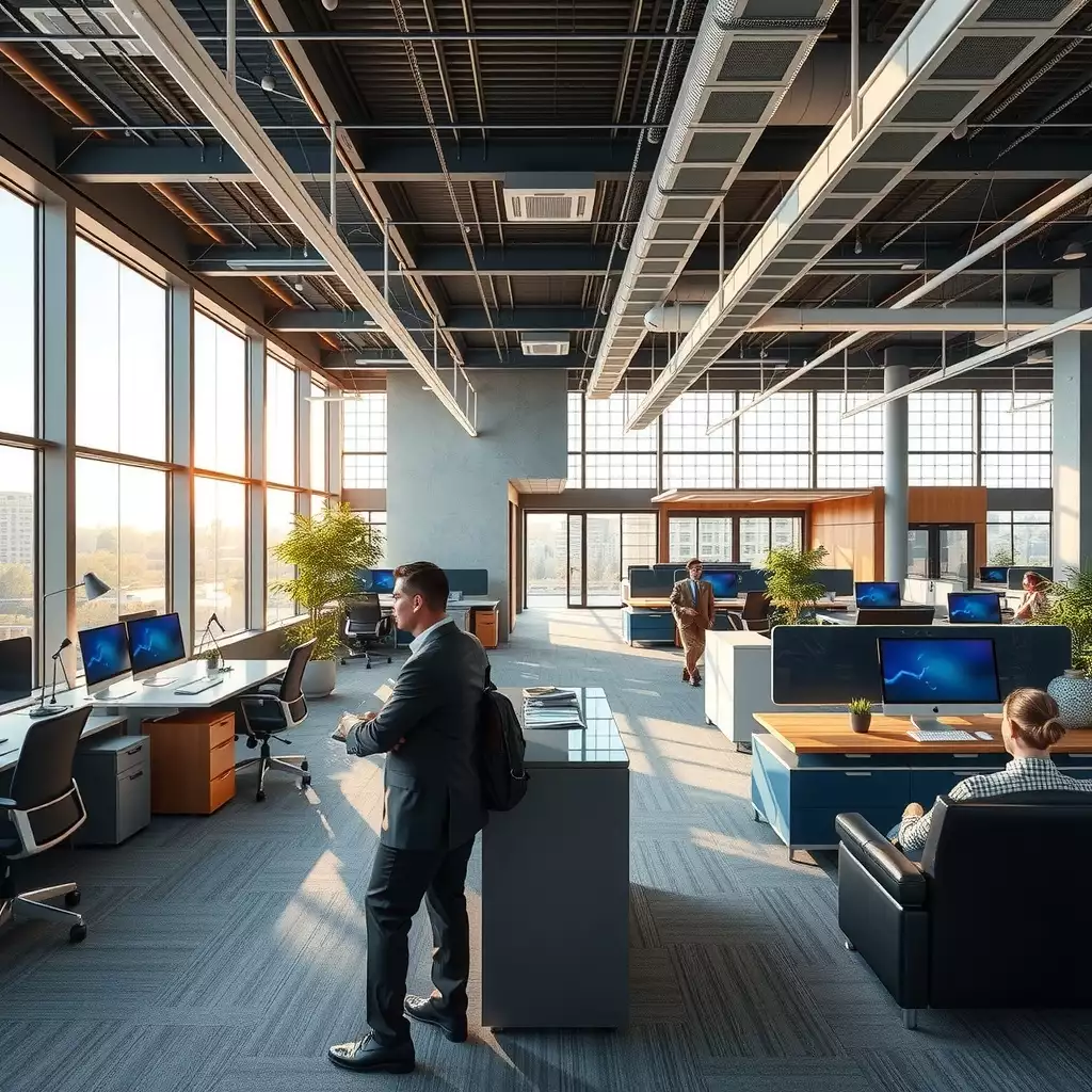 Modern office environment in Washington DC featuring contemporary workspaces, collaborative areas, and innovative technology setups.